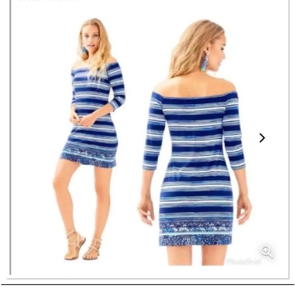Lilly Pulitzer Laurana blue white stripe off shoulder striped dress Size Xl